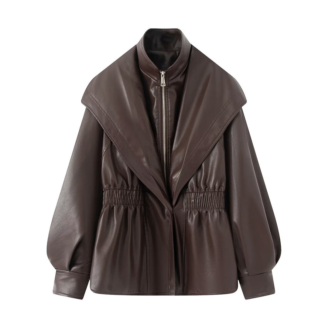Damen elegante Bikerjacke mit lässigem Schnitt und voluminösen Ärmeln R&B