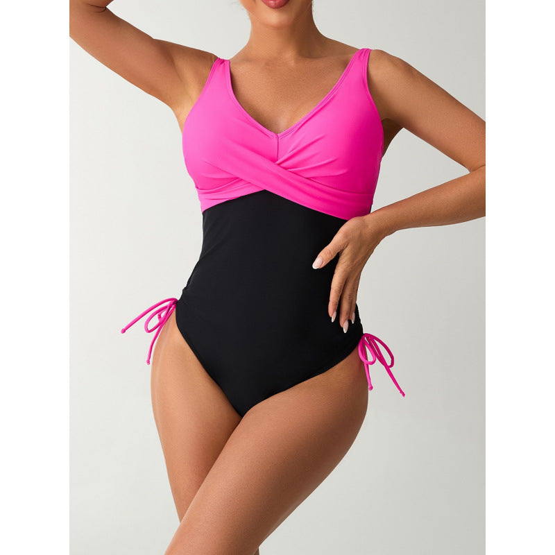 Damen Einteiler Badeanzug mit modischem Wickel-Design und verstellbaren Trägern R&B