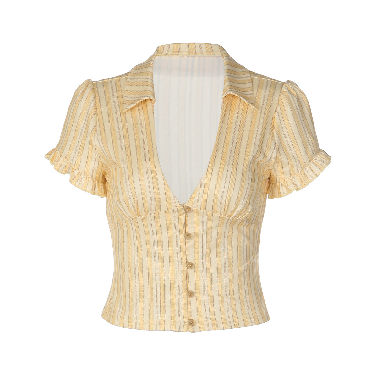Damen Kurzarm Bluse mit Rüschendetails und V-Ausschnitt R&B