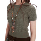 Damen Kurzarm Strickoberteil mit Kabelmuster R&B