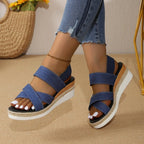 Damen Wedge-Sandalen mit elastischen Riemen und komfortablem Fußbett R&B