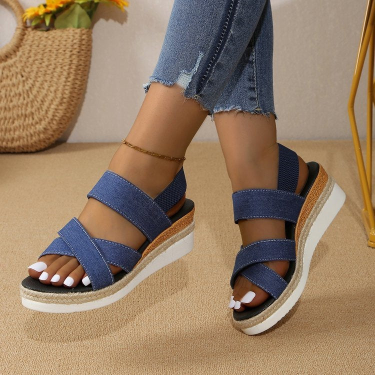 Damen Wedge-Sandalen mit elastischen Riemen und komfortablem Fußbett R&B