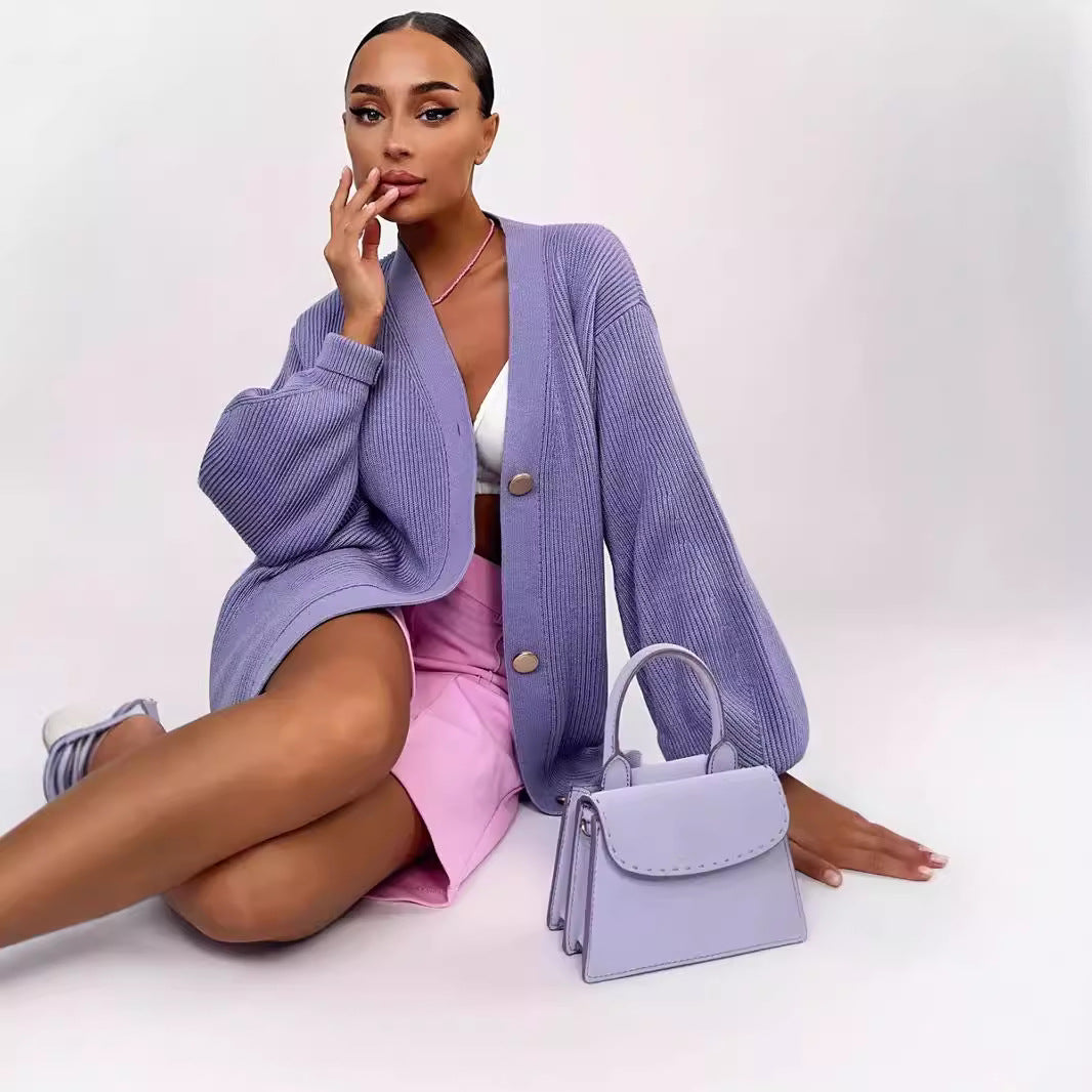 Damen Moderner Strickcardigan mit großen Knopfdetails und lässigem Schnitt R&B