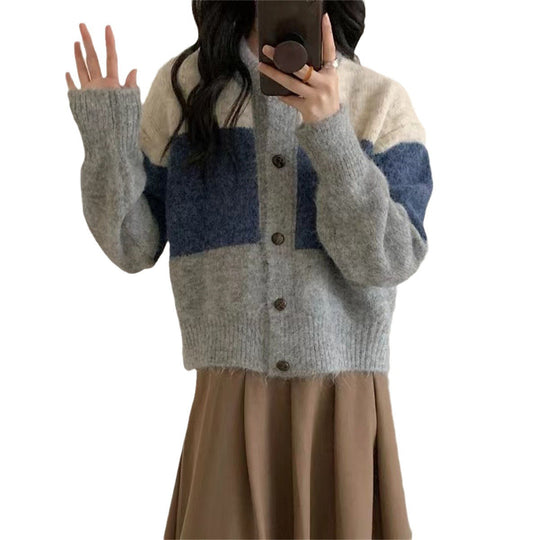 Damen Gemusterte Strickjacke mit Knopfleiste und überschnittenen Schultern R&B