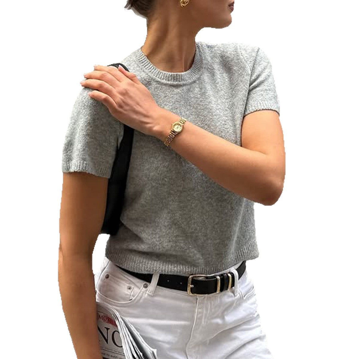 Damen Kurzarm Strickoberteil mit weichem Finish und figurfreundlicher Passform R&B