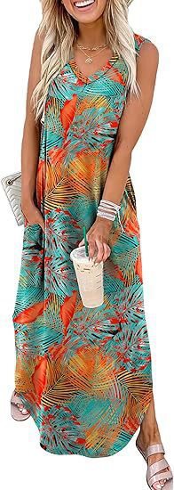 Damen Maxi-Kleid mit modernem V-Ausschnitt und praktischem Taschendesign R&B