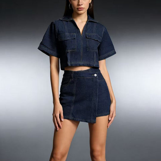 Damen modisches cropped Hemd mit aufgesetzten Taschen und lässigen Shorts R&B