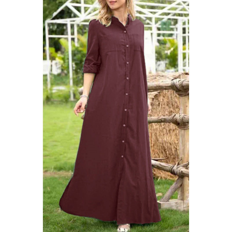 Damen Hemdblusenkleid mit verdecktem Knopfverschluss und seitlichen Taschen R&B