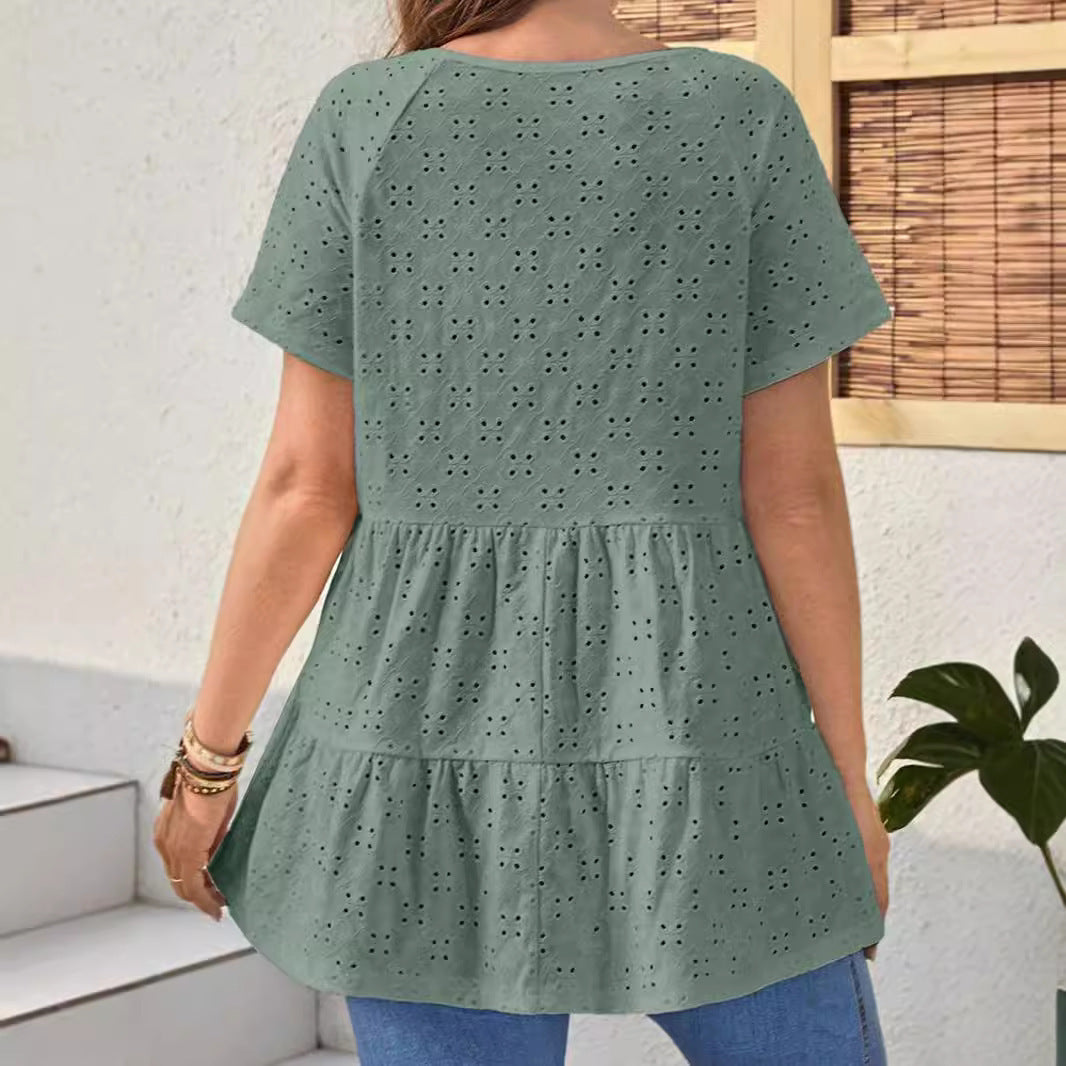 Damen Oberteil mit V-Ausschnitt und Rüschendesign R&B