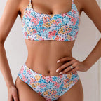 Damen Bikini-Set mit floralen Mustern und hoher Taille R&B
