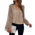 Damen Elegante Bluse mit Leoprint und voluminösen Ärmeln R&B