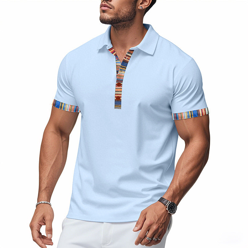 Herren Polo-Shirt mit buntem Kragen und strukturierter Optik R&B