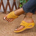 Damen Bequeme Zehentrenner-Sandalen mit Perlenschmuck und anatomischem Fußbett R&B