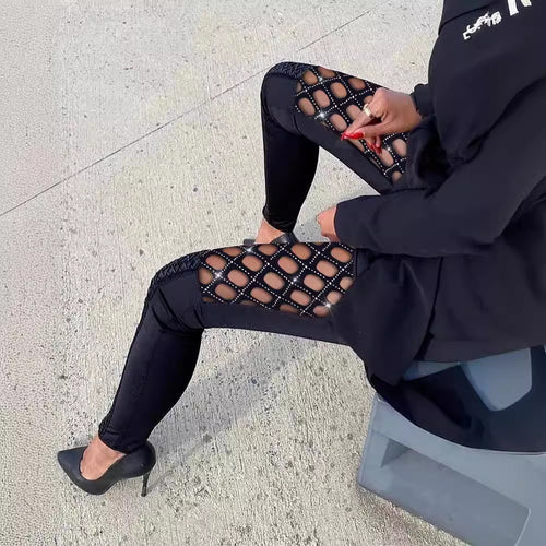 Damen Figurbetonte Leggings mit Netzdetails R&B