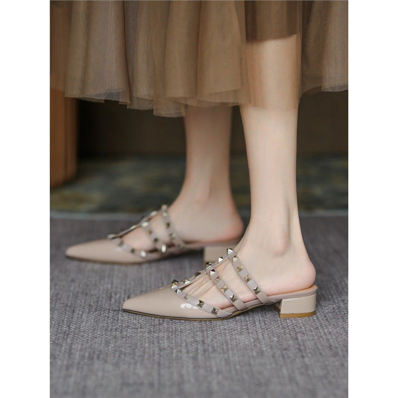 Damen Mules mit dekorativen Riemen und komfortablem Blockabsatz R&B