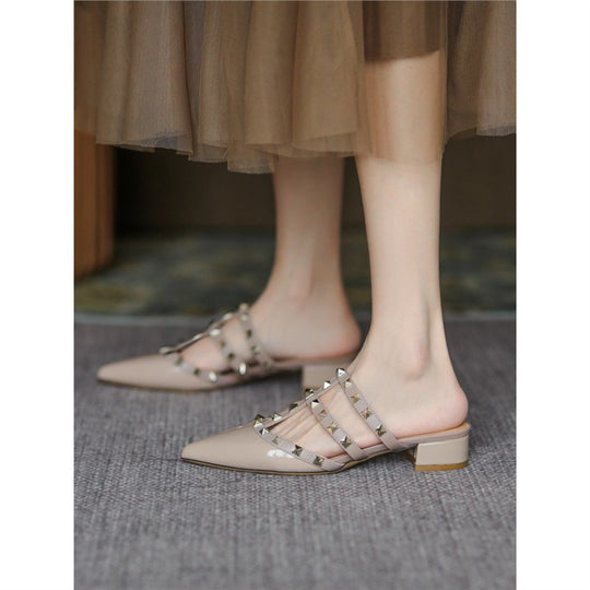 Damen Mules mit dekorativen Riemen und komfortablem Blockabsatz R&B