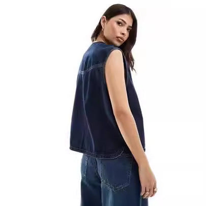 Damen Denim Bustier-Weste mit Schnürung