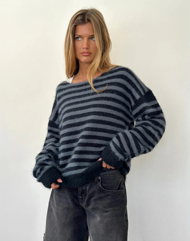 Damen modischer gestreifter Pullover mit lockerer Passform R&B