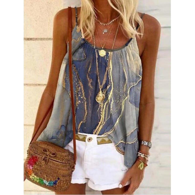 Damen Sommerliches Tanktop mit modischem Marmormuster R&B