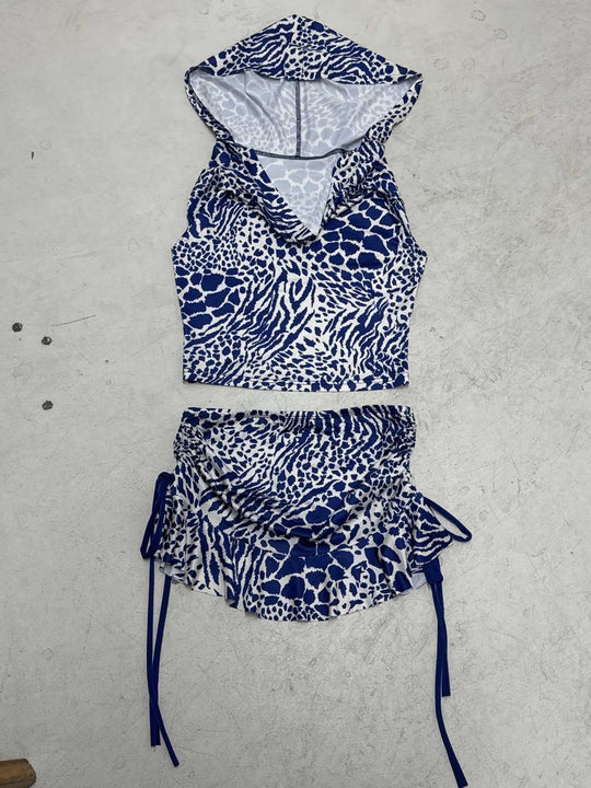Damen sportliches Bikiniset mit Kapuze und verspieltem Rüschen-Design R&B
