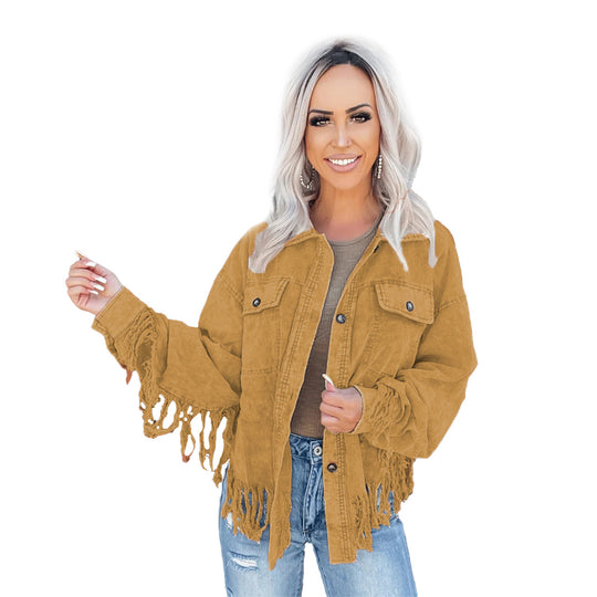 Damen Fransen-Jacke aus Denim im lässigen Oversize-Schnitt R&B