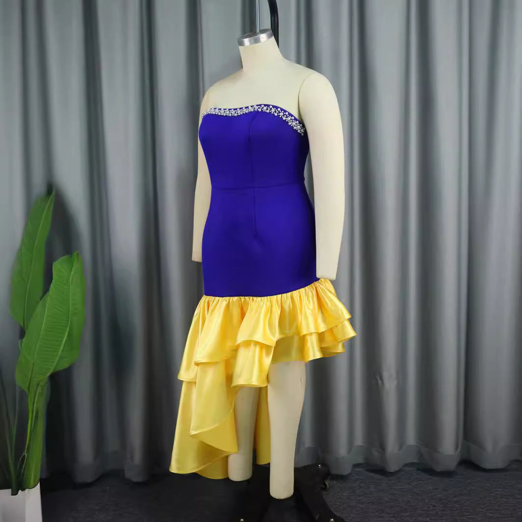 Damen Kleid mit schulterfreiem Design und voluminösem Rüschensaum R&B