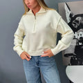 Damen modischer Sweater mit halbem Reißverschluss und weiten Ärmeln