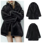 Damen Flauschiger Oversized-Kunstpelzmantel mit tiefem Revers