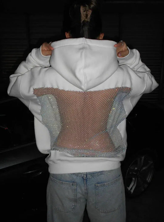 Damen nan Kapuzensweatshirt mit transparenter bestickter Rückenpartie R&B