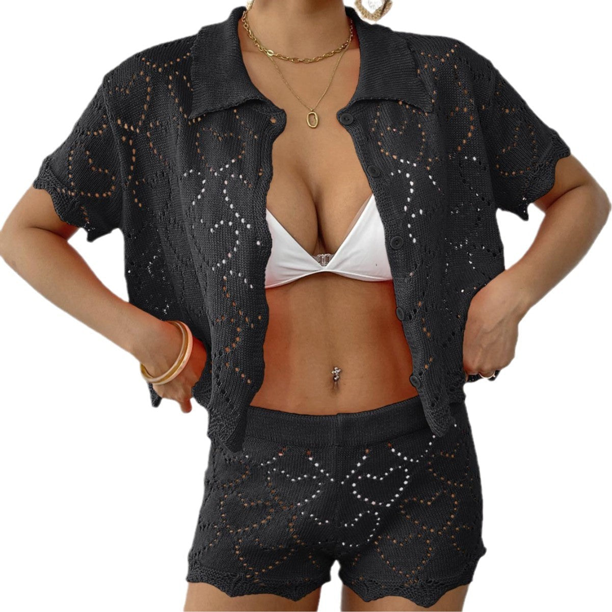 Damen luftiges Häkel-Set mit dekorativen Cut-Outs R&B