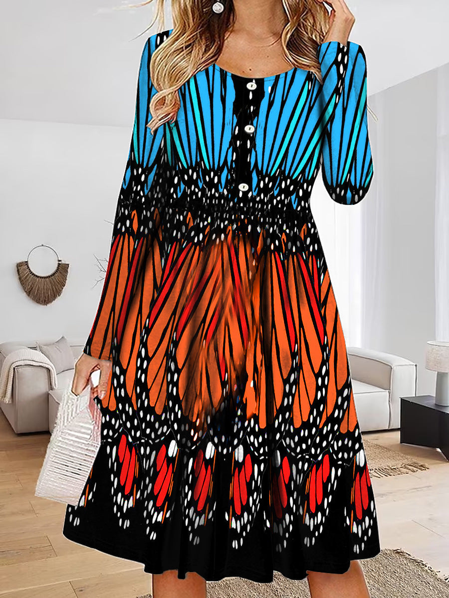 Damen Maxikleid mit einzigartigem Schmetterlingsdesign und Knopfdetails