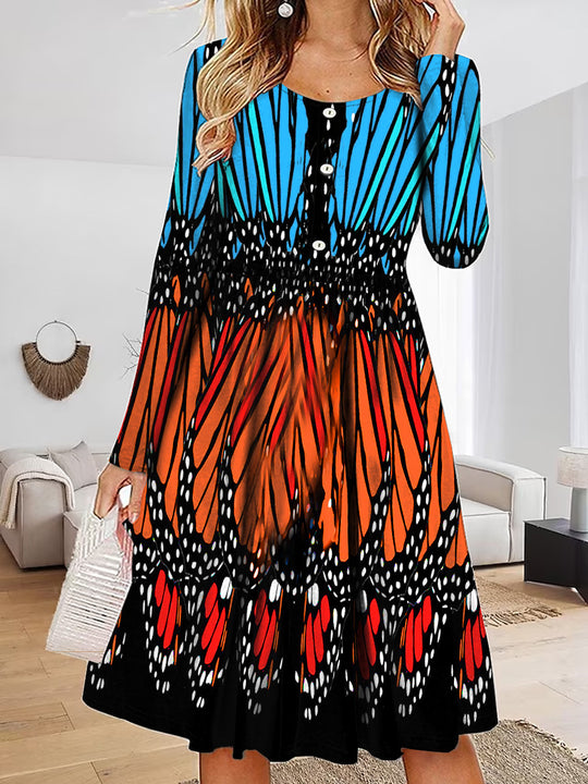 Damen Maxikleid mit einzigartigem Schmetterlingsdesign und Knopfdetails R&B