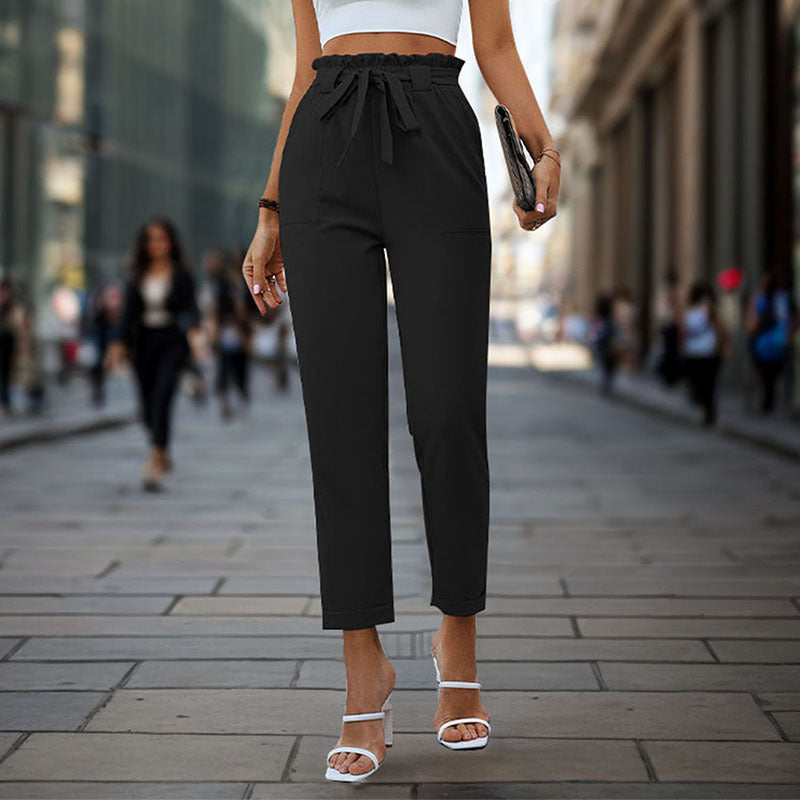 Damen elegante Chino-Hose mit hohem Bund und Taillenzug R&B