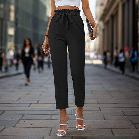 Damen elegante Chino-Hose mit hohem Bund und Taillenzug R&B