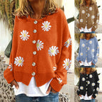 Damen Casual Strickjacke mit Blumendruck und Knopfdetails