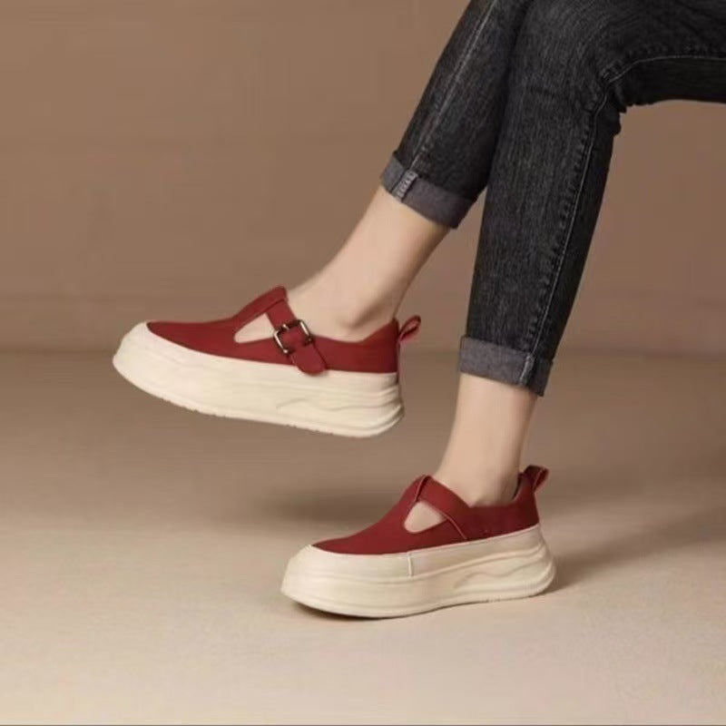 Damen Plateausneaker mit modischem Riemchen und atmungsaktiver Textiloberfläche