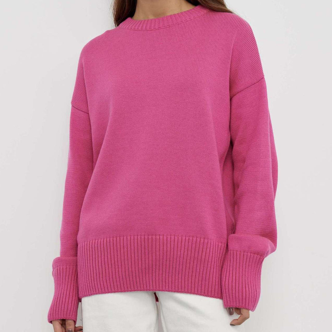 Damen Oversized Pullover mit feinem Strickmuster und breiten Bündchen R&B