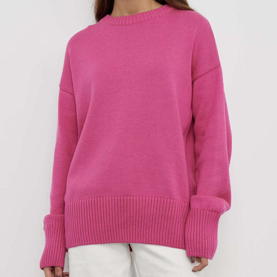 Damen Oversized Pullover mit feinem Strickmuster und breiten Bündchen R&B