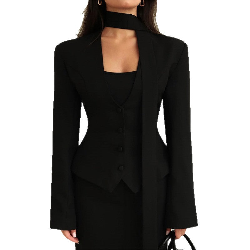 Damen taillierte Blazer-Top mit schmalem Kragen R&B