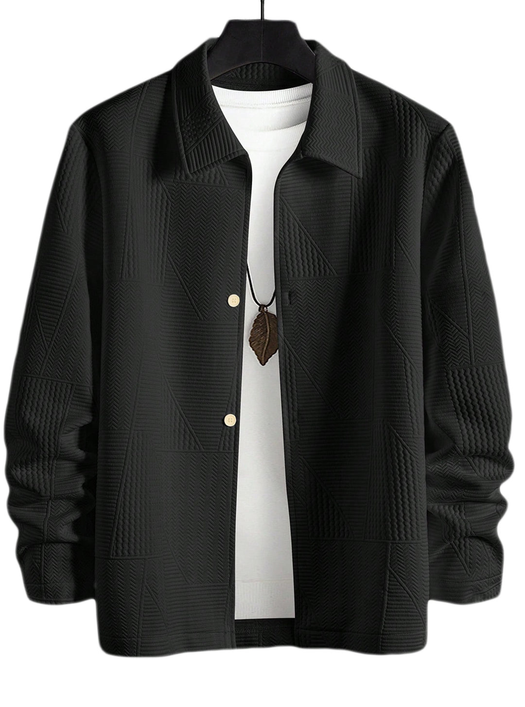 Herren nan strukturierte Shirtjacke im Patchwork-Relief mit Hemdkragen R&B