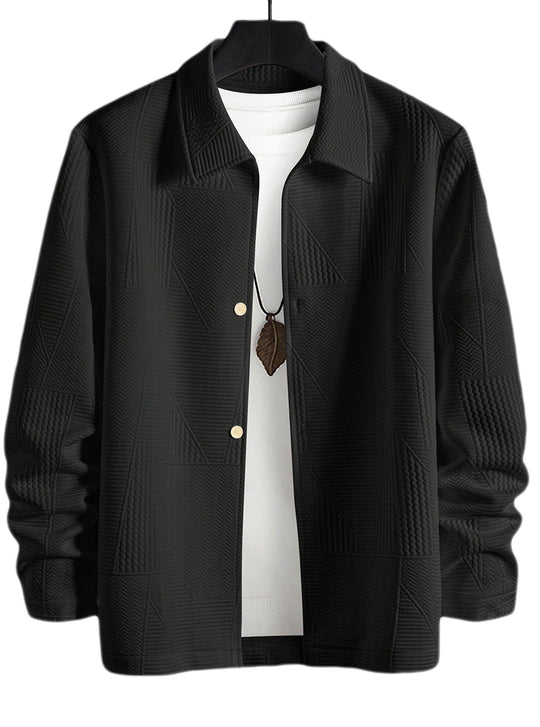 Herren nan strukturierte Shirtjacke im Patchwork-Relief mit Hemdkragen R&B