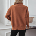 Damen Strickpulli mit auffälligem Zopfmuster und hohem Kragen