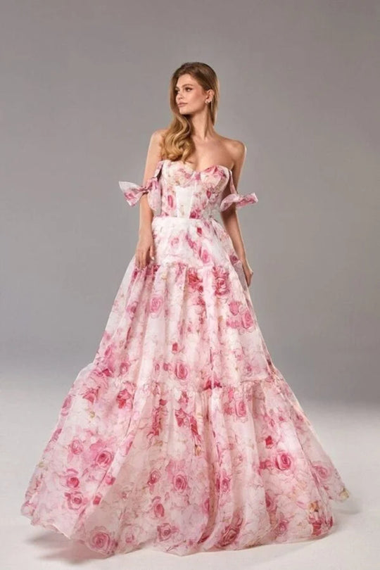 Damen Elegantes Maxikleid mit floralen Details und Rüschenträgern R&B