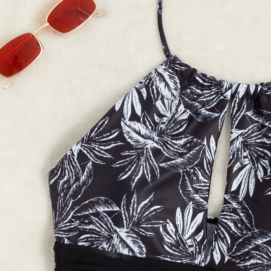 Damen eleganter Einteiler-Badeanzug mit floralem Muster und figurformenden Elementen R&B