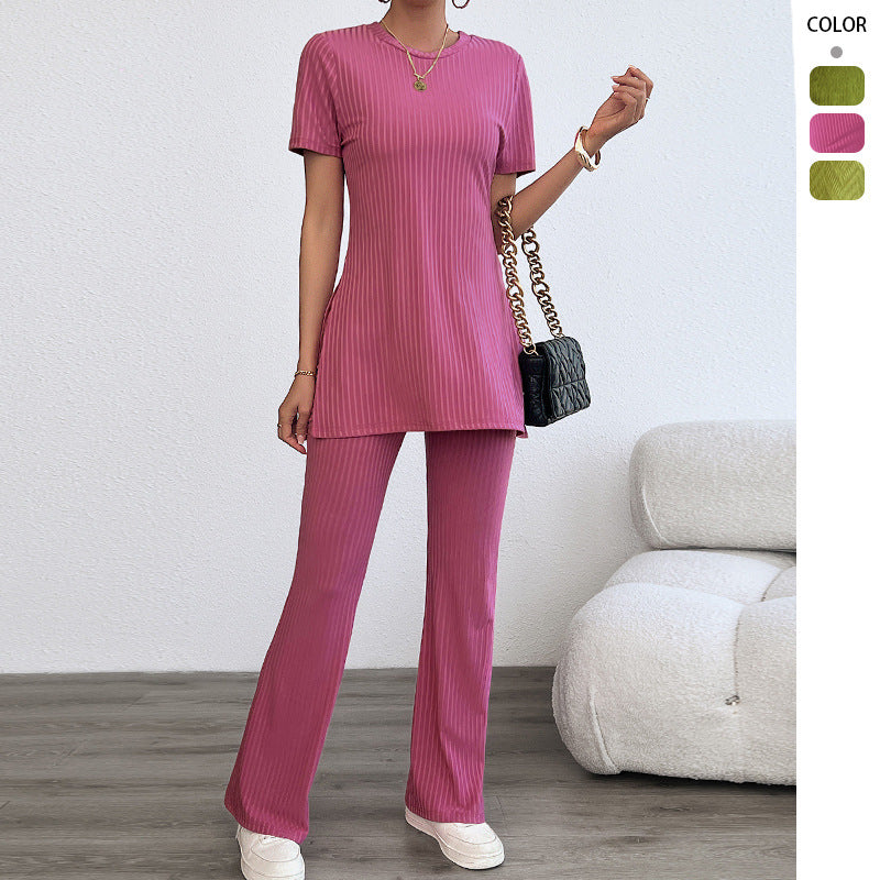 Damen lässiges Zweiteiliges Set im modernen Rippenlook mit hohem Tragekomfort R&B