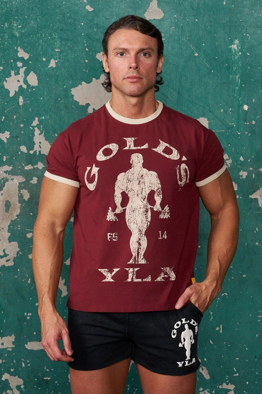 Herren nan Vintage Trainingsshirt mit Rundhalsausschnitt Kontrastbündchen und Retro-Bodybuilding-Druck R&B