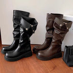 Damen Overknee-Stiefel mit elastischem Falten-Design und robustem Blockabsatz