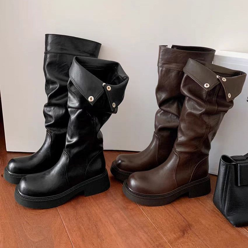 Damen Overknee-Stiefel mit elastischem Falten-Design und robustem Blockabsatz
