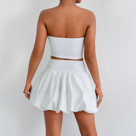 Damen Bandeau Mini Kleid mit Cut-Out-Details und voluminösem Rock R&B
