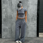 Damen Sportliches Set mit Figurbetontem Oberteil und weitem Hosen R&B